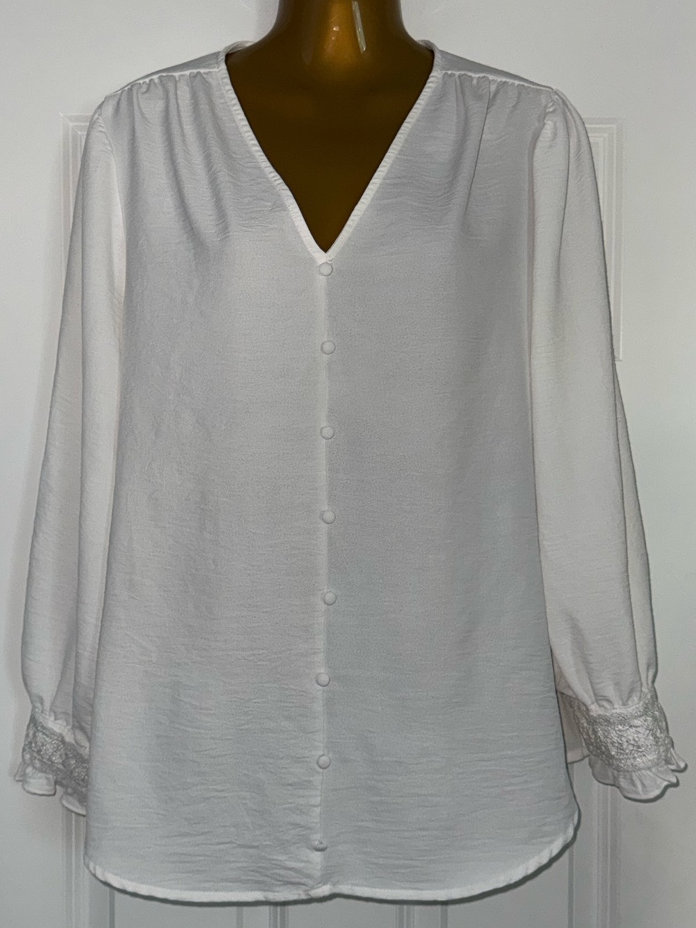 Adrianna Papell White V-Neck Button-Front Blouse